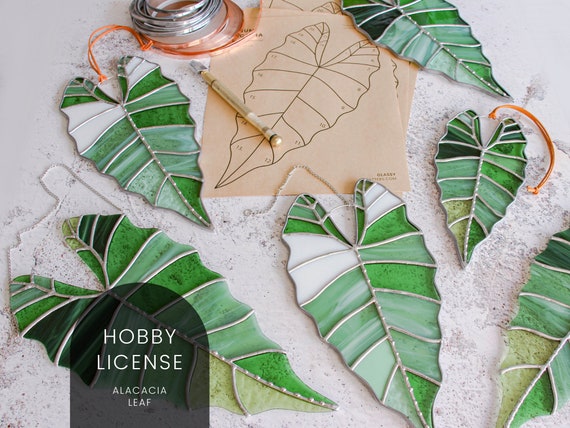 PATTERNS • 3 Alocasia Frydek Leaf Stained Glass Patterns • Digital Download: Hobby License