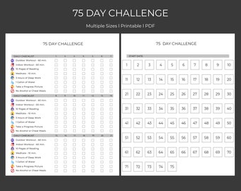 75 Day Challenge Tracker – Printable tracker/checklist & Calendar – Digital Download