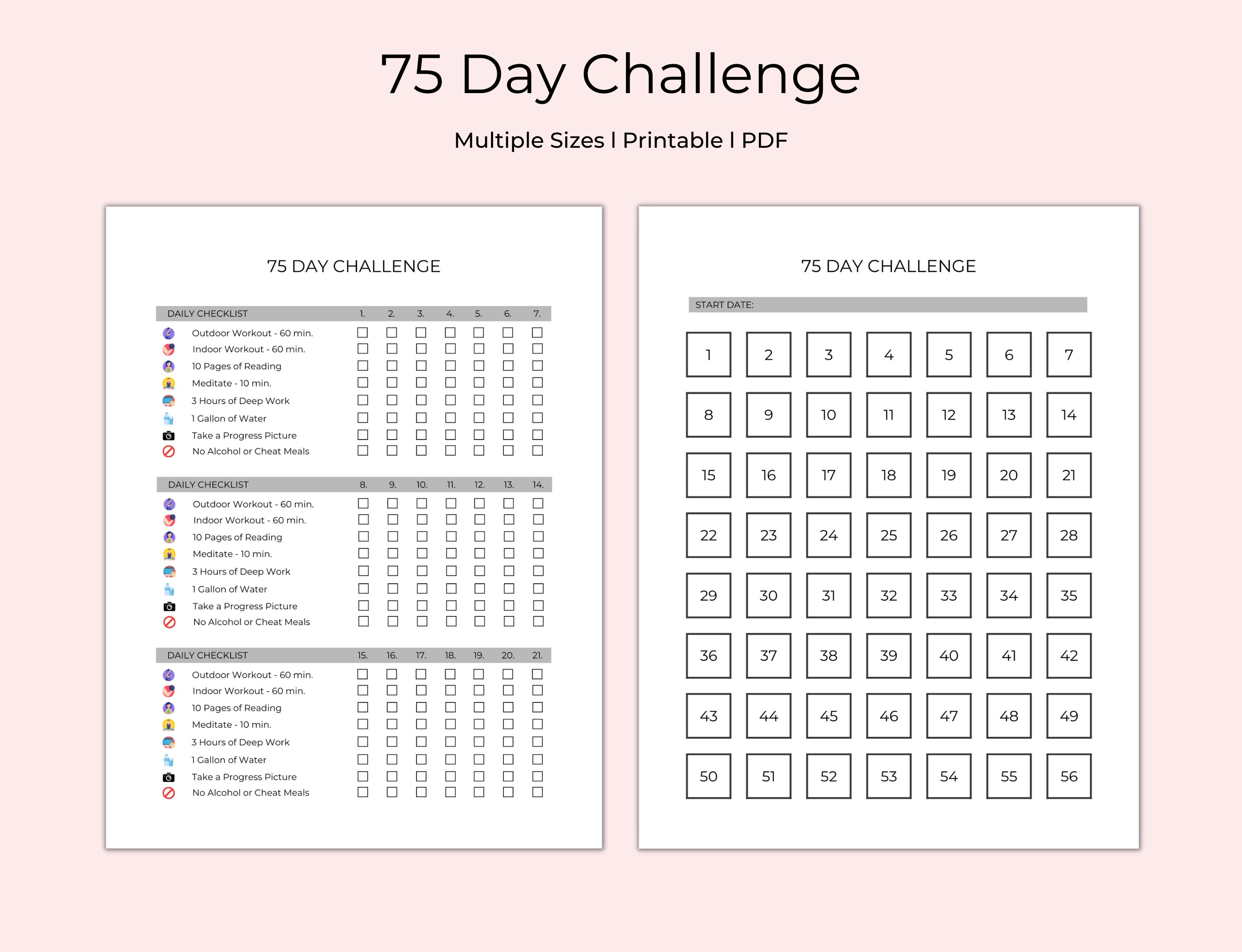 75 Day Gray Challenge Tracker Printable Tracker checklist Etsy Canada