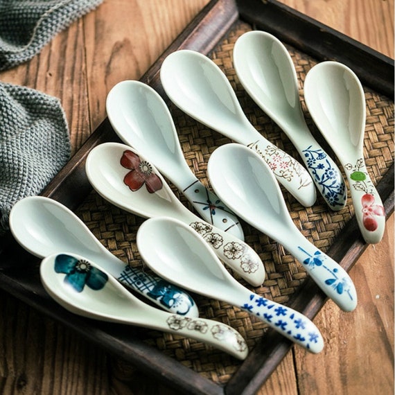 Chinese Style Ceramic Soup Spoon Big And Small Cooking Spoon Etsy