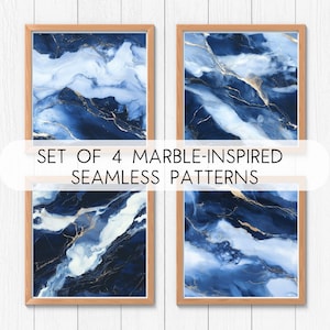 Set van 4 naadloze donkerblauwe marmerpatronen | Op blauw marmer geïnspireerd digitaal papier | Digitaal papierpakket | Direct downloaden | Vierkante vijlen 12 x 12"