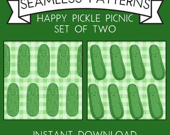 Happy Pickle Picnic 2 Pack Pickles Seamless Pattern, Green Pickle Pattern Sublimation Cute Coquette Pickles, PNG Printable Digital Paper