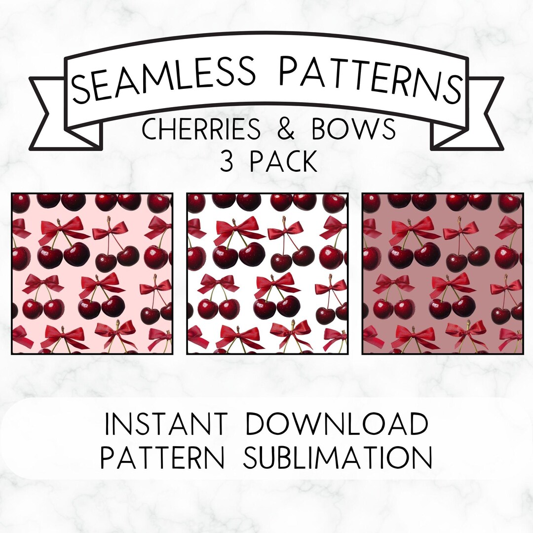 Set of 3 Coquette Cherries With Red Bows Seamless Pattern | Cherries ...