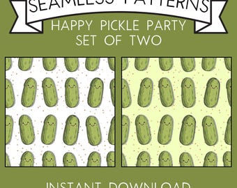 Happy Pickle Party 2 Pack Pickles Seamless Pattern, Pale Yellow Transparent Sublimation Cute Coquette Pickles, PNG Printable Digital Paper