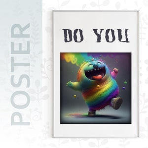 Nursery Wall Art, Rainbow AI Cute Art, DO YOU Wall Phrase Saying, Boys Big Laugh Décor, Huge Joy Christmas Gift, Great Happiness Decoration