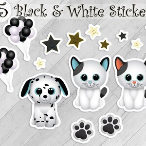 Black & White Vinyl Set, 15 Stickers Pack, Cute Boys Kitten Puppy, Pet Décor, Animals Nursery Room Decoration, CAT Kiss Cut Christmas Art