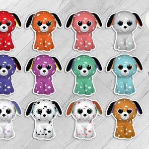 DALMATIAN Stickers Pack, Set van 12 Vinyl Kiss Cut, Red Kids Puppy Nursery Decor, Black White Baby 1st Christmas Artwork, Pink Girl Cute Gift