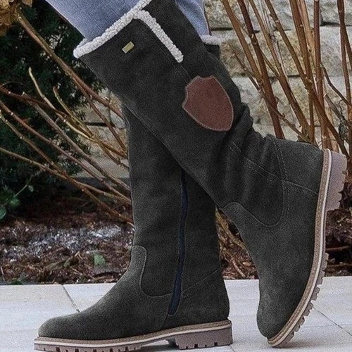 Plus Size 34-43 2018 Knee High Boots Square Heel Winter Snow Round Toe Warm Platform Fashion Ladies Shoes