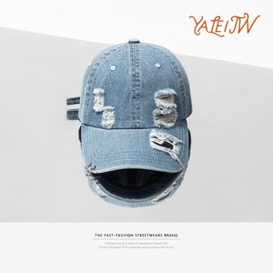 Niepce Ripped Blue Denim Hat Asian Urban Streetwear Fashion Baseball Cap