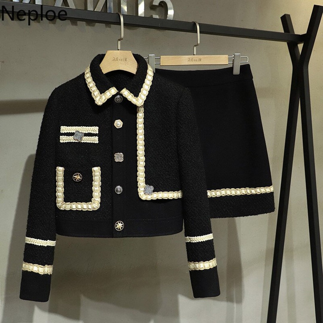 Elegant 2 Piece Set Women Cropped Jacket Coats Black Sets High - Etsy