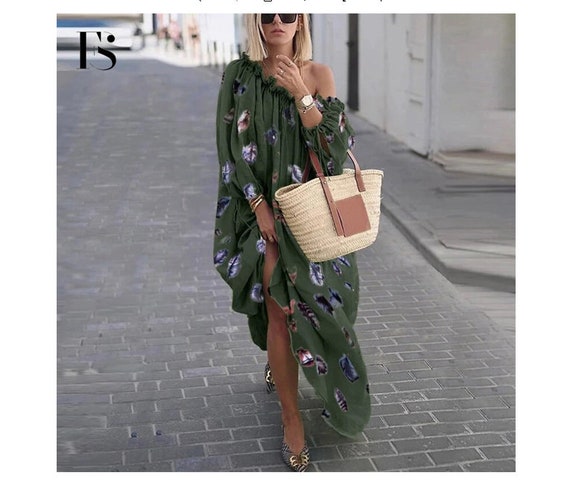 Summer Long Sleeve Plus Size Boho Dresses Solid Color Bohemian - Etsy