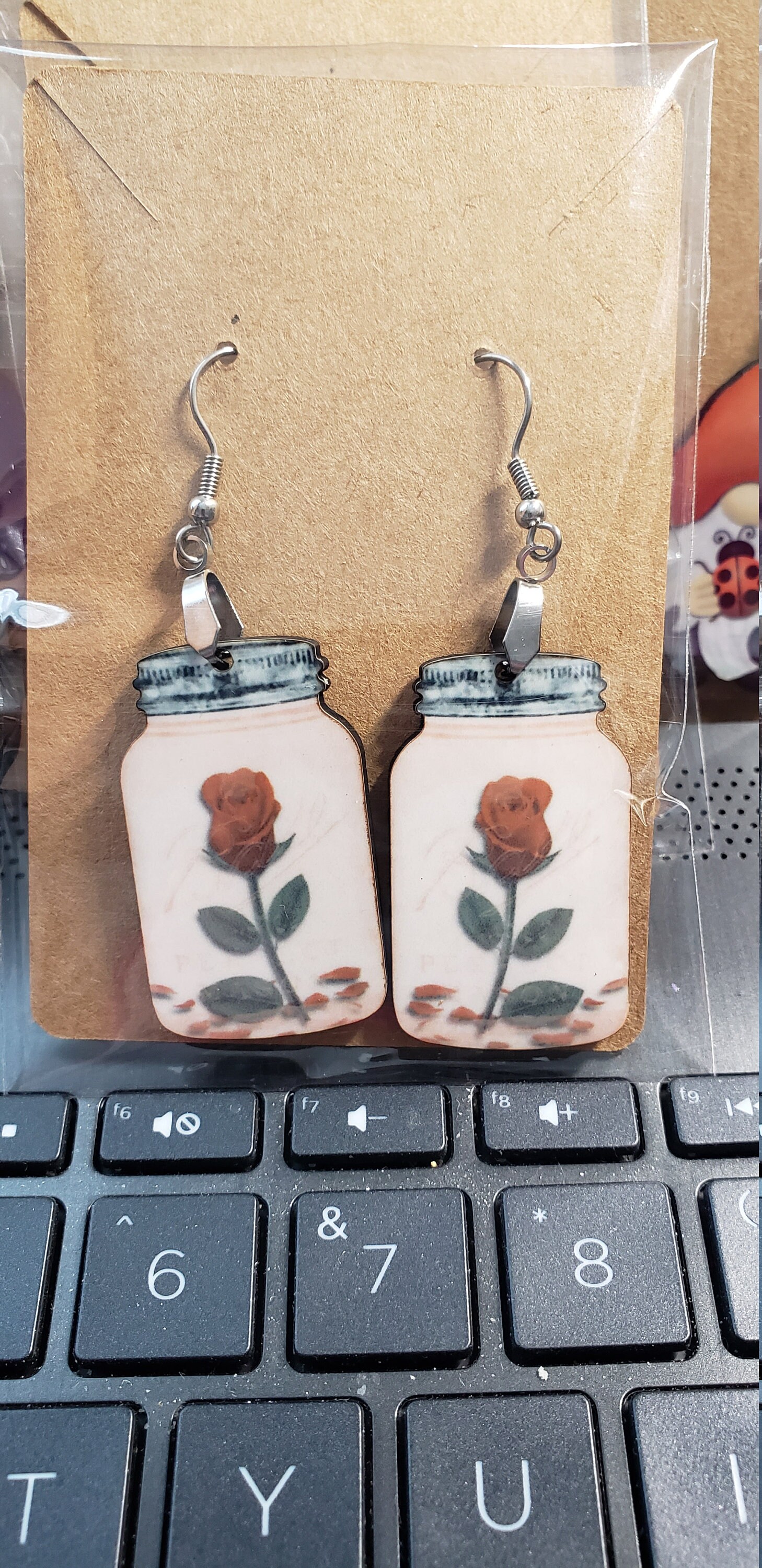 Mason jar earrings with roses inside Etsy
