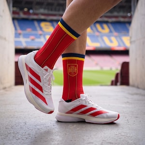 Spain Soccer Socks | World Cup 2026 Crew Socks | La Roja Streetwear | Red Blue Yellow Football Socks | Retro Sportswear Gift For Fans