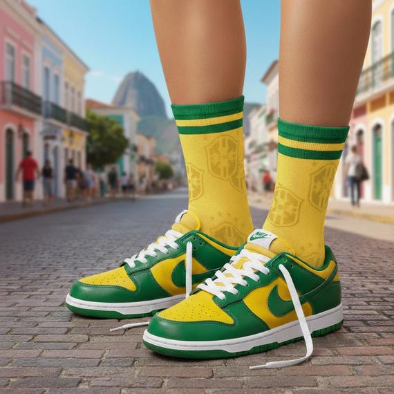 Brazil Soccer Socks | 1994 Retro Jersey | World Cup 2026 Fan Gear | Yellow Green Crew Socks | Brazilian Football Gift | Streetwear Apparel