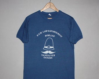 Vintage Pacific North West PNW Vancouver British Columbia Law Enforcement Bowling T-shirt 80's