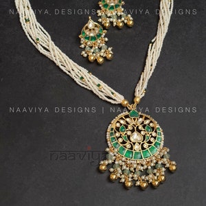 Pachi kundan necklace| Rani haar| Pearl Necklace| Long Necklace| Pachi Kundan Earrings| Indian jewelry| Sabyasachi Jewelry Kundan Necklace