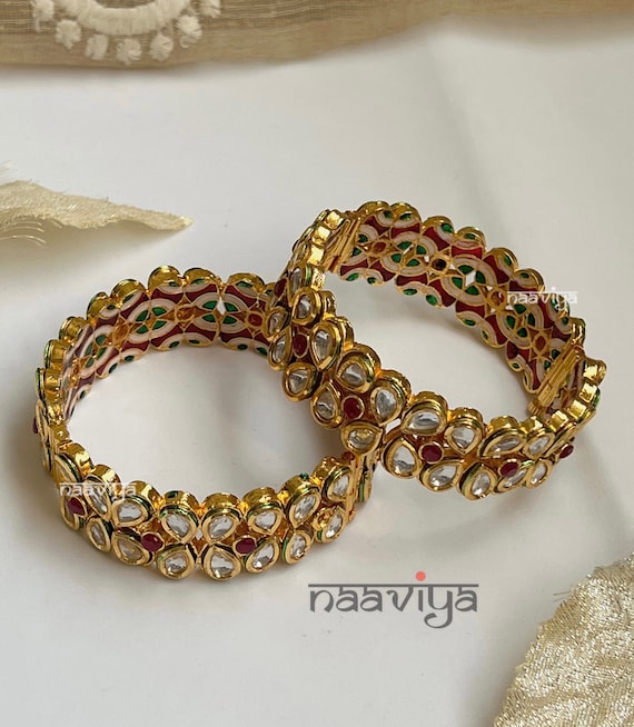 Oxidized Flowers + Stars Kundan 22k Gold Bangles – Andaaz Jewelers
