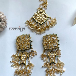 Jadau Earrings / Jadau Mangtika / Oversized Kundan Earrings / Handmade Indian Kundan Jewelry / Gold Earrings / Pearl Mangtika / Earrings
