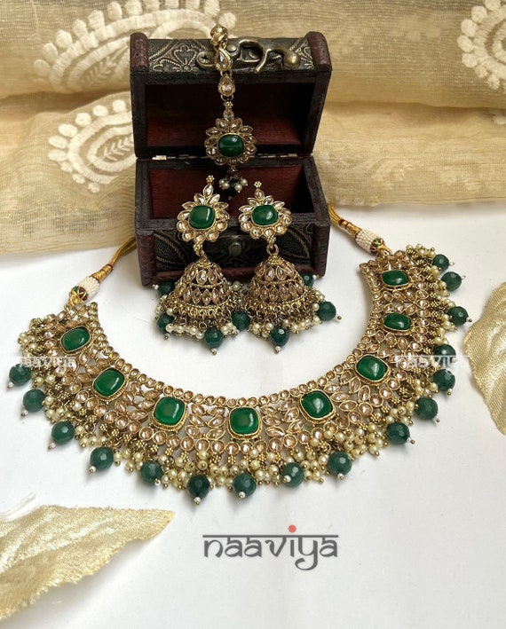 Set di collane in oro antico, gioielli da sposa pakistani, set di collane  Polki, Polki Mangtika, orecchini Polki, gioielli da sposa indiani - Etsy  Italia