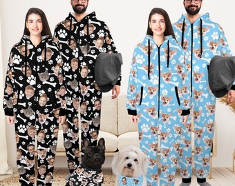 Custom Face Pajamas,Personalized Dog Photo Adult Pajamas,Custom Pajamas with Picture,Personalized Zipper Pajamas,Christmas Gifts for Her/Him