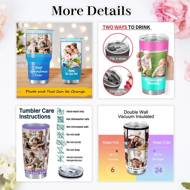 Personalized Photo&Text Tumbler: Custom Picture Stainless Steel Travel Mug, 20oz 30oz 40oz 画像 9