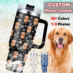 Custom Dog Photo Tumbler with Handle: Personalized Pet Gift