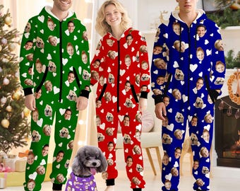 Personalized Family Photo Pajamas: Custom Face Zipper One-Piece Pajamas