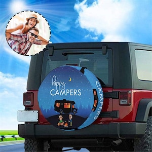 Custom Face Happy Campers Spare Tire Cover: Personalized Text Wheel Cover