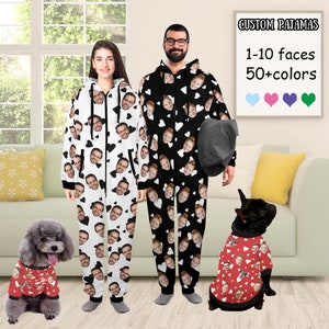 Personalized Family Photo Pajamas: Custom Face Zip-Up Onesie