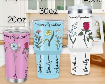 Custom Name Birth Flowers Tumbler,Personalized Birth Flower Tumbler,20oz 30oz 40oz Stainless Steel Tumbler,Mother's Day Gift,Gifts For Her