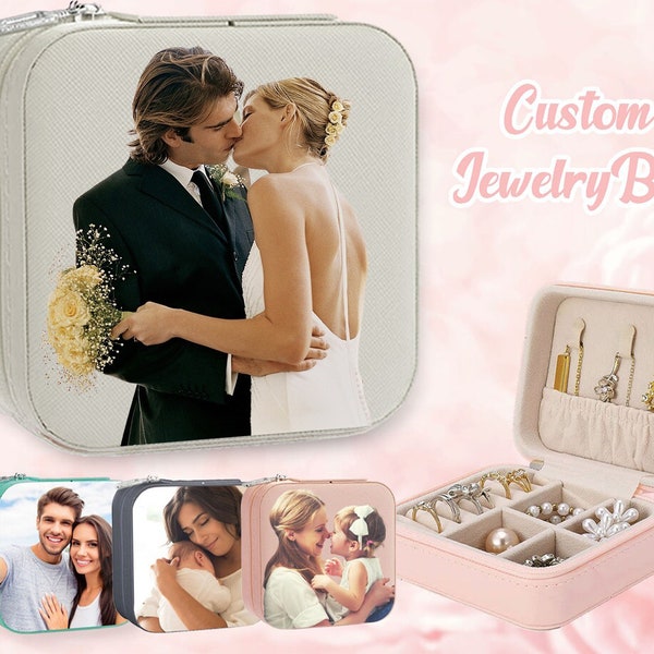 Personalized Travel Jewelry Box With Mom Photo,Best Bridesmaid Gift,Custom Leather Jewelry Case,Wedding Jewelry Box,Travel Jewelry Organizer