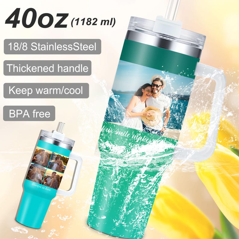 Personalized Photo&Text Tumbler: Custom Picture Stainless Steel Travel Mug, 20oz 30oz 40oz 画像 12