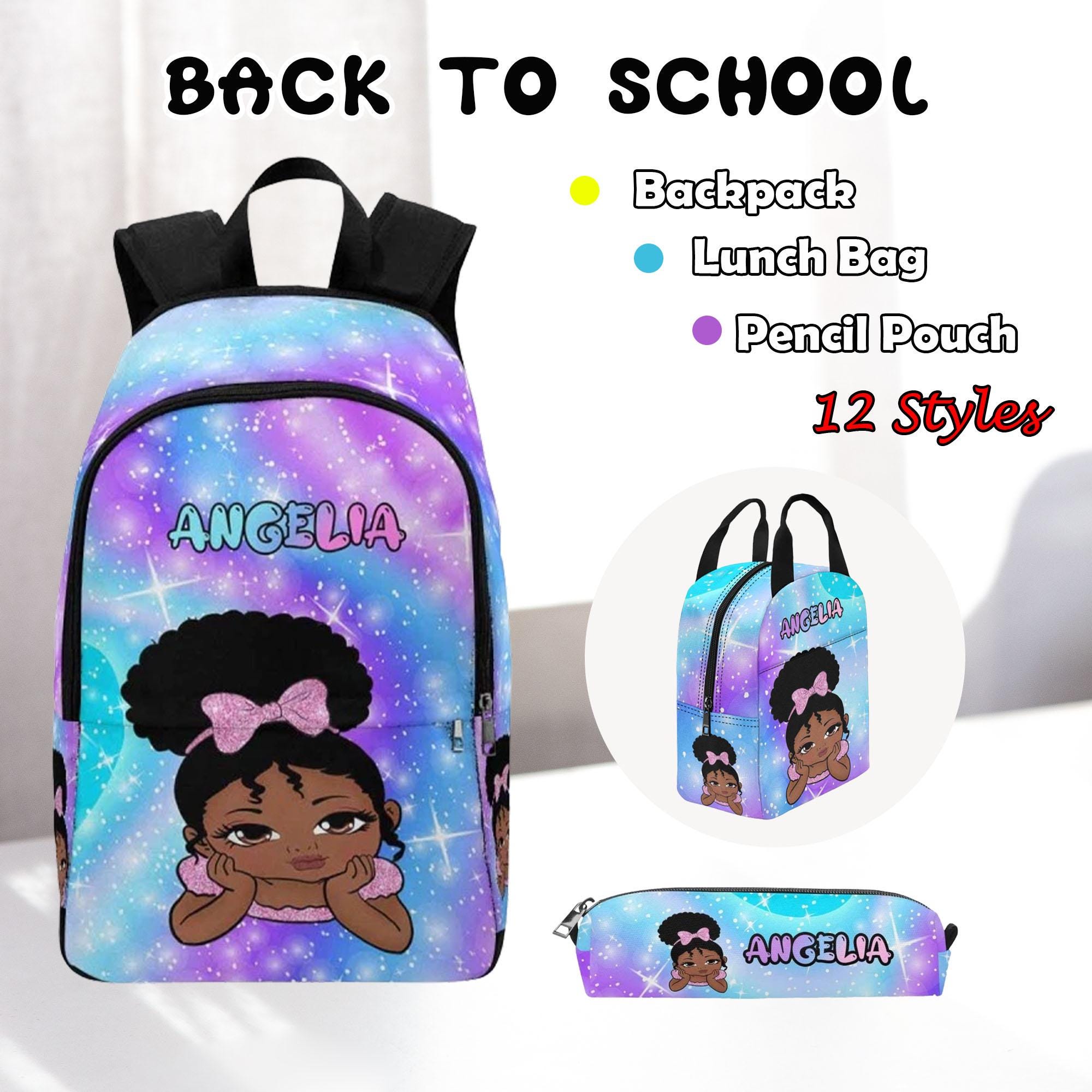 Custom Afro Black Girl Backpack Lunch Bag Pencil Pouch,Personalized Afro Girl Backpack with name/text,Back to School Gift for Girl/Daughter
