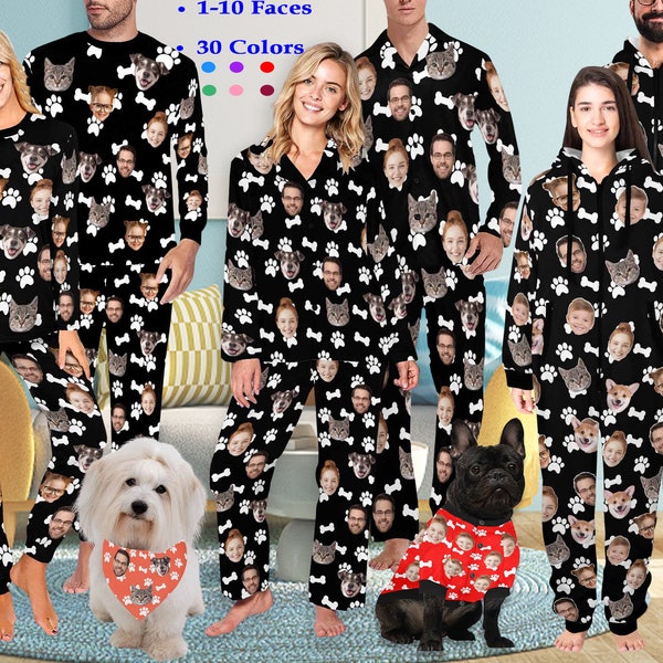 Custom Pajamas,Custom Pajamas Christmas,Personalized Pajamas Pants with Face for Woman Man,Pet Photo Pajamas,Long Sleeve Pajamas,Couple Gift