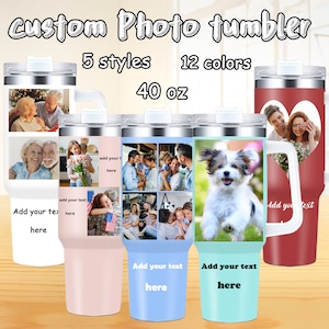 Personalized 40oz Tumbler With Handle,Custom Dog Family Photo Tumbler,Employee Gift,Gifts for Her/ Valentines/ Christmas/ Holidays/ Birthday