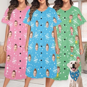 Custom Face Pajama Dress: Personalized Photo Nightgown for Mom