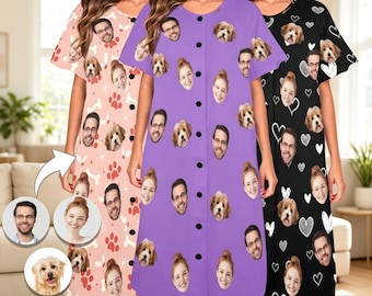 Custom Face Nightgown, Personalized Photo Sleep Dress, Funny Custom Pajamas for Mom Grandma