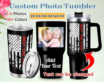 Custom photo tumbler for dad grandpa,Custom dad travel mug,Best Dad Ever American Flag Picture Tumbler,custom tumbler with handle and straw