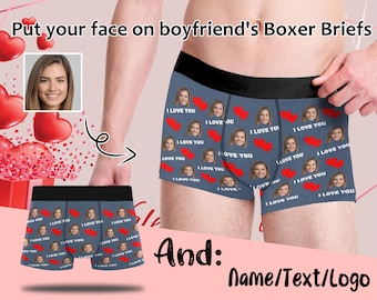 Gift For Boyfriend Custom Face Love Heart Men's Boxer Briefs, Custom boxer for Men Boyfriend, Personalized Face boxer, Valentine's Day Gift