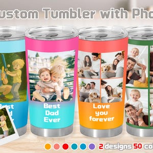 Custom Photo Tumbler for Mom Dad, Personalized Tumbler with Cartoon picture, Custom travel mug with dog/kid face,Birthday Mother's day gifts