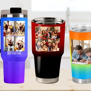 Personalized Photo Tumbler with Handle & Straw: Custom Stainless Steel Gift