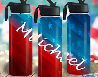 Personalized Independence Day Water Bottle: USA Flag Stainless Steel Travel Mug