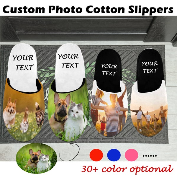 Custom Photo Cotton Slippers,Personalized Men Women Photo Cotton Slippers,Your Dog/Cat Photo on Slippers,Birthday Christmas Gift for Her Him