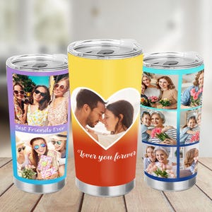 Custom photo tumbler for dad mom,Personalized 20oz Picture Tumbler,Valentine&#39;s Day Gifts for couple husband,Family Photo Collage Tumbler