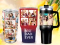 Custom photo tumbler with handle lid and straw, Personalized Photo Collage Tumbler with text,Christmas Gift for Dad, Mom,Family Memories