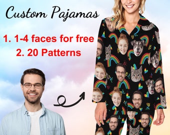 Custom Rainbow Pajamas , Personalized Women's Pajamas, Custom Pajamas with Pet Picture, Personalized Picture Pajama pants, Valentine's gift