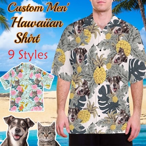 Custom Man Hawaiian Shirt with Face,Personalized Photo Hawaiian Shirt,Bachelorette Party Beach Wear,Dog Lover Shirt,Custom Father&#39;s Day Gift