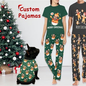 Personalized Family Christmas Pajamas,Custom Pajamas With Face,Custom Pajama For Couple,Short Sleeve Pajama Set,Custom Dog Face Pajamas Set