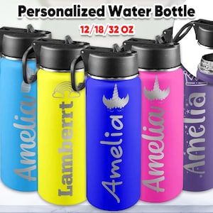 Personalized Water Bottle for Kids,Custom Kids Water Bottle for School,Name Water Bottle,Insulated Water Bottle with Straw LidBack to School