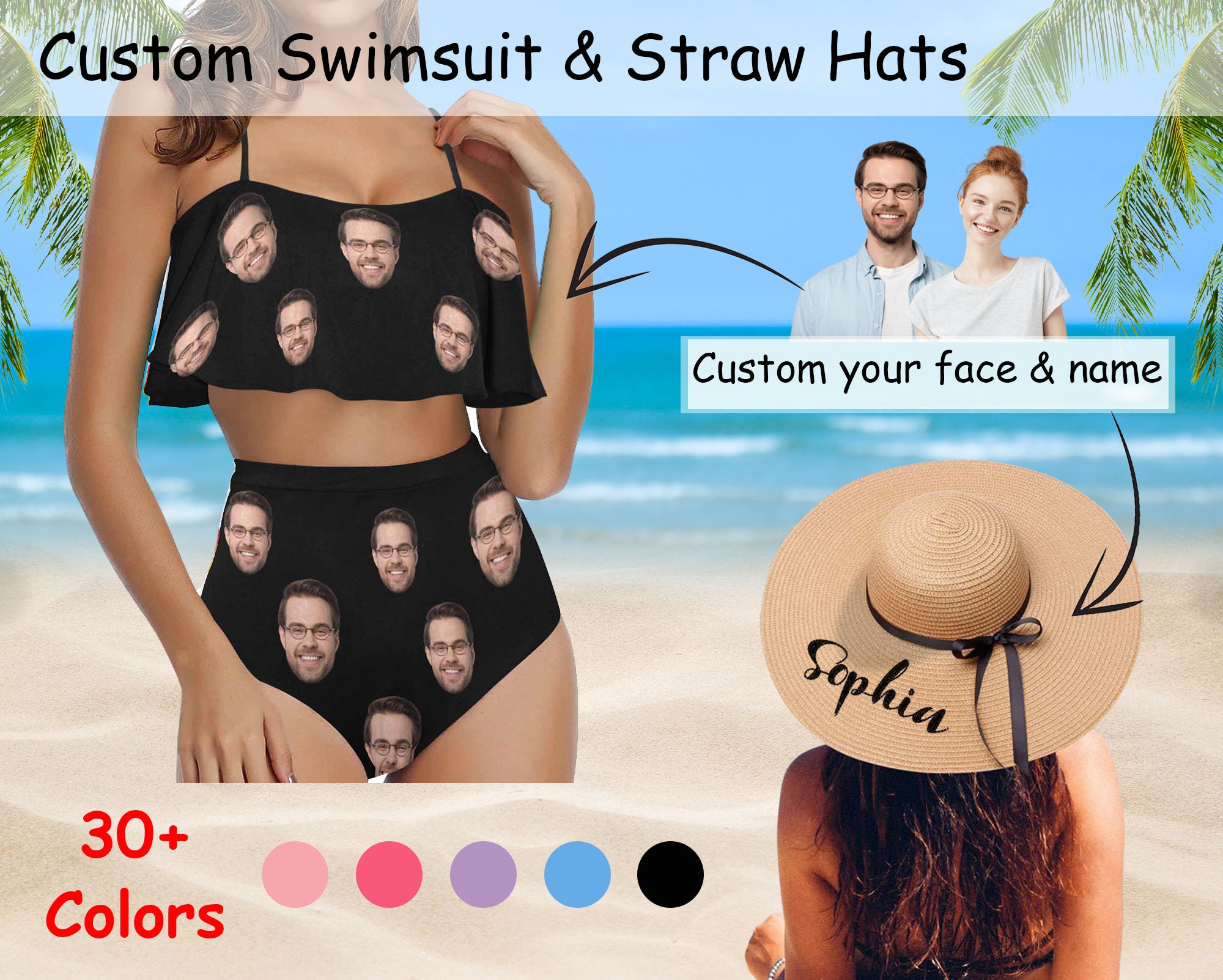 Custom Face Swimsuit Funny Personalized Photo Swimwear Women -  Denmark